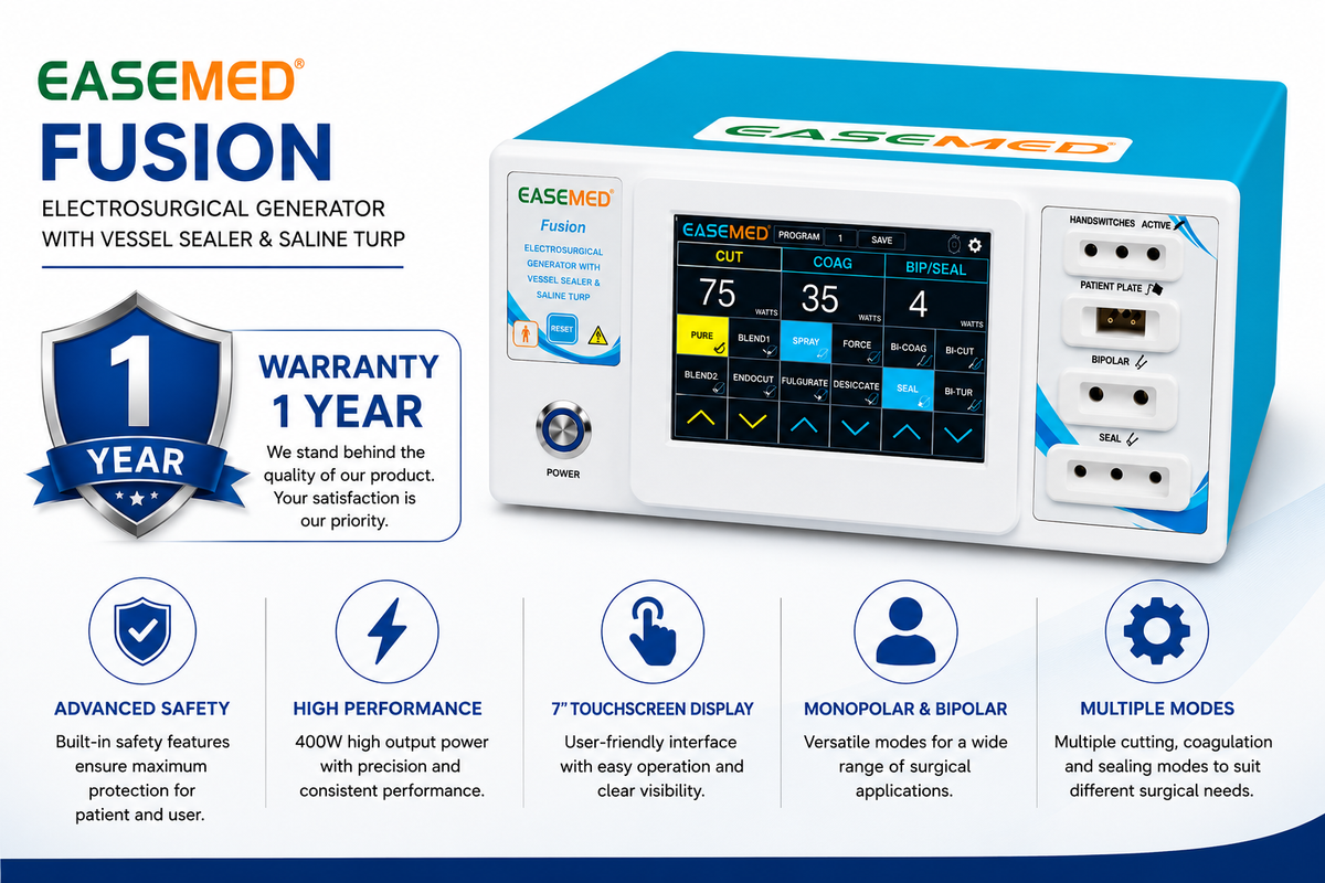 EASEMED Fusion 400W Digital Touch Screen Cautery Machine | Monopolar Bipolar Vessel Sealing with Saline Bipolar TURP | Electrosurgical Generator Diathermy Unit | Complete Surgical Set - TSW