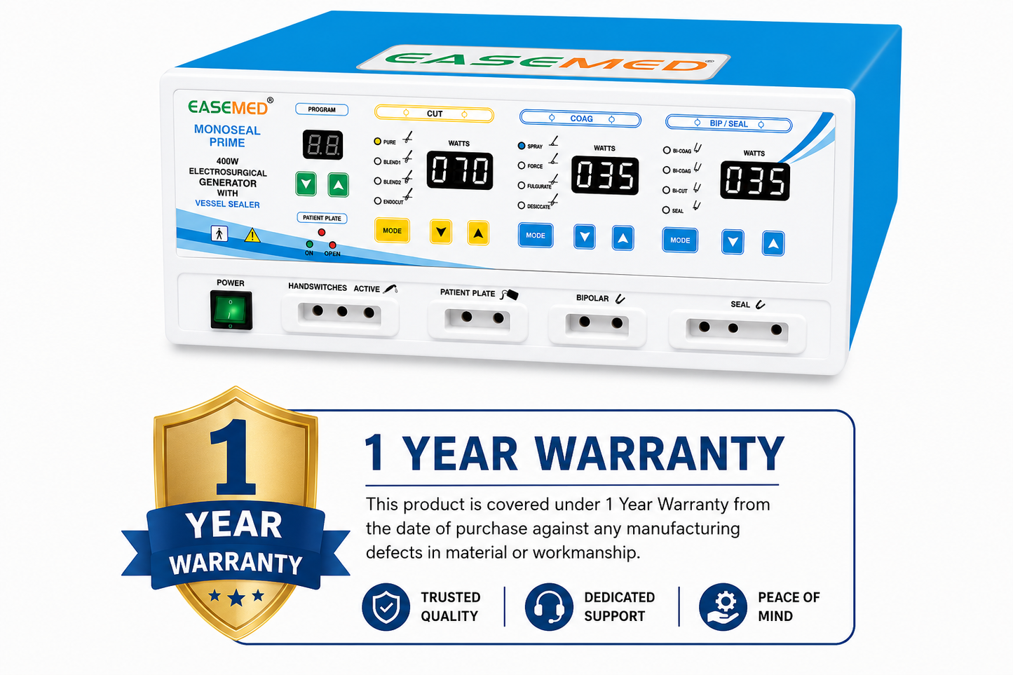 EASEMED MONOSEAL PRIME 400W Digital Electrosurgical Generator with Vessel Sealing System | Monopolar, Bipolar Cautery Machine | Electrosurgery Diathermy Unit | Complete Set - TSW