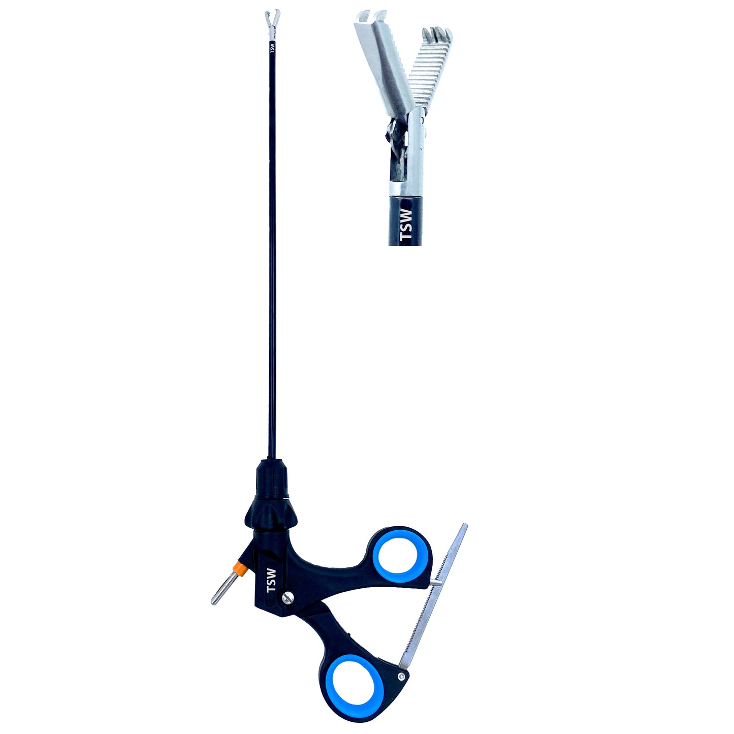 Laparoscopic 2x4 Toothed Atraumatic Grasper surgical instrument with serrated jaws for secure tissue handling