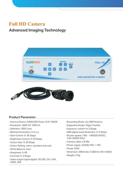 EASEMED Full HD Endoscopy & Laparoscopy Camera System with Camera Head | 1920×1080 Medical Surgical Imaging Camera | CMOS Endoscopy Camera System - TSW
