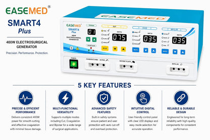 EASEMED Smart4 Plus 400W Digital Electrosurgical Generator | Monopolar & Bipolar Cautery Machine | Electrosurgery Diathermy Unit | ESU with Complete Accessories