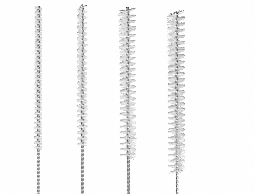Four cleaning brush sizes for narrow lumens, tubes and cannulas