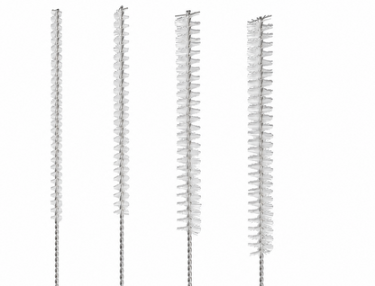 Four cleaning brush sizes for narrow lumens, tubes and cannulas