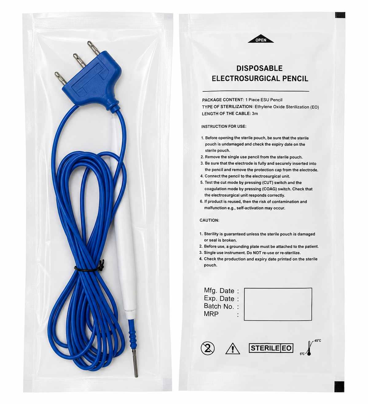 EO-sterile single-use electrosurgical cautery pencil information