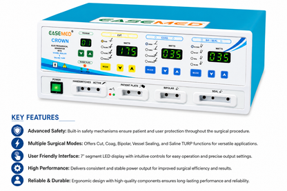 EASEMED CROWN 400W Digital Cautery Machine | Monopolar, Bipolar, Vessel Sealing System with Saline Bi-TURP | Electrosurgical Generator | Diathermy Unit | Complete Surgical Instruments Set - TSW
