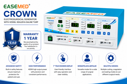 EASEMED CROWN 400W Digital Cautery Machine | Monopolar, Bipolar, Vessel Sealing System with Saline Bi-TURP | Electrosurgical Generator | Diathermy Unit | Complete Surgical Instruments Set - TSW