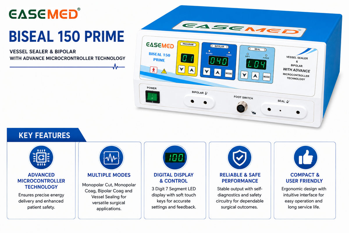 EASEMED BISEAL 150 Prime Vessel Sealer with Bipolar Electrosurgical Generator | 150W Digital Cautery Machine | Microcontroller Controlled Diathermy Unit Set - TSW
