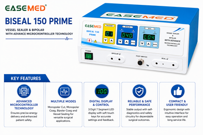 EASEMED BISEAL 150 Prime Vessel Sealer with Bipolar Electrosurgical Generator | 150W Digital Cautery Machine | Microcontroller Controlled Diathermy Unit Set - TSW