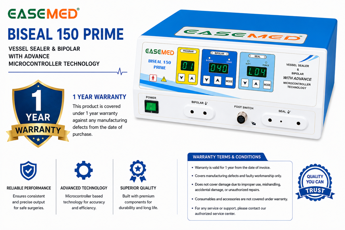 EASEMED BISEAL 150 Prime Vessel Sealer with Bipolar Electrosurgical Generator | 150W Digital Cautery Machine | Microcontroller Controlled Diathermy Unit Set - TSW