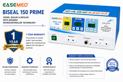 EASEMED BISEAL 150 Prime Vessel Sealer with Bipolar Electrosurgical Generator | 150W Digital Cautery Machine | Microcontroller Controlled Diathermy Unit Set - TSW