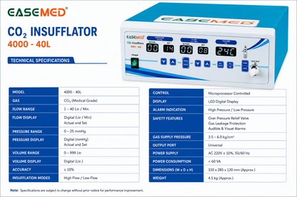 EASEMED Advance 40L CO₂ Insufflator with Inbuilt Regulator & Air Mode | High Flow 40 Liters Laparoscopic CO₂ Insufflation System | Complete Set - TSW