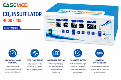 EASEMED Advance 40L CO₂ Insufflator with Inbuilt Regulator & Air Mode | High Flow 40 Liters Laparoscopic CO₂ Insufflation System | Complete Set - TSW