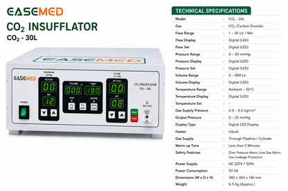 EASEMED CO₂ 3000 Insufflator ABS 30L | High Flow 30L Laparoscopic CO₂ Insufflation System | Microcontroller Controlled | Standard & Air Mode - TSW