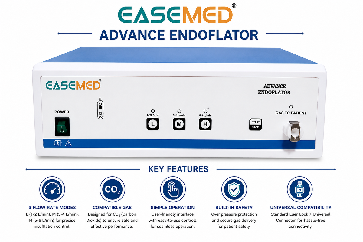EASEMED Advance Endoflator CO₂ Insufflator with Inbuilt Gas Warmer | Microcontroller Controlled Endoscopic Vessel Harvesting System | 3 Flow Modes | Medical CO₂ Endoflation Unit - TSW