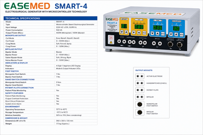 EASEMED Smart-4 Prog. 400W Electrosurgical Generator | Digital Cautery Machine | Electrosurgery Diathermy Unit Set