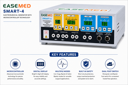 EASEMED Smart-4 Prog. 400W Electrosurgical Generator | Digital Cautery Machine | Electrosurgery Diathermy Unit Set