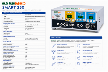EASEMED Smart-250 250W Electrosurgical Generator | Digital Bipolar Monopolar Cautery Machine | Electrosurgery Diathermy Unit Set