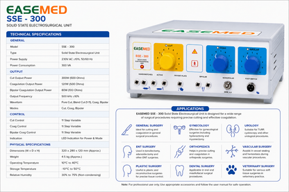 EASEMED SSE-300 300W Electrosurgical Generator | Analog Bipolar Monopolar Cautery Machine | Electrosurgery Diathermy Unit Set