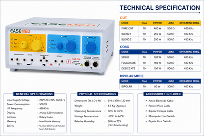 EASEMED SSE-TUR 400W Electrosurgical Generator | Analog Bipolar Monopolar Cautery Machine | Electrosurgery Diathermy Unit Set