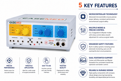 EASEMED SSE-TUR 400W Electrosurgical Generator | Analog Bipolar Monopolar Cautery Machine | Electrosurgery Diathermy Unit Set