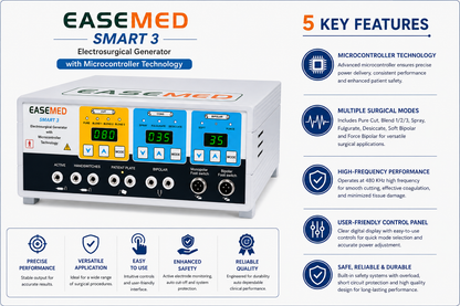 EASEMED Smart-3 300W Electrosurgical Generator | Digital Monopolar Bipolar Cautery Machine | Electrosurgery Diathermy Unit Set