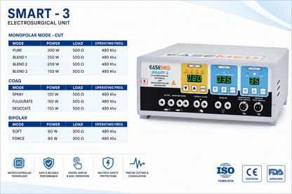 EASEMED Smart-3 300W Electrosurgical Generator | Digital Monopolar Bipolar Cautery Machine | Electrosurgery Diathermy Unit Set