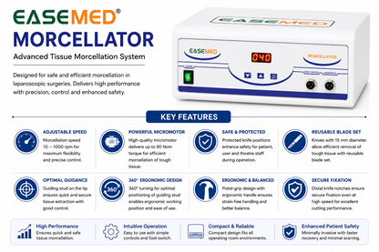 EASEMED Laparoscopic Morcellator System | Electric Gynecological Tissue Morcellator | 10–1000 RPM | High Torque Motor | Handpiece, Foot Switch & Accessories | 1 Year Warranty