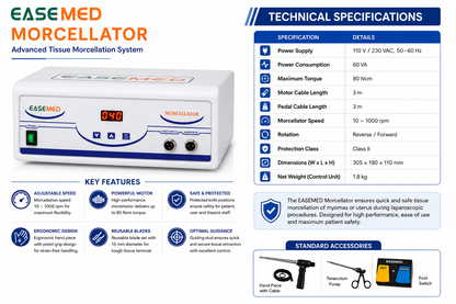 EASEMED Laparoscopic Morcellator System | Electric Gynecological Tissue Morcellator | 10–1000 RPM | High Torque Motor | Handpiece, Foot Switch & Accessories | 1 Year Warranty