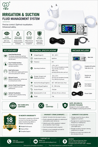 TSW hysteroscopy irrigation suction pump with digital pressure and flow display