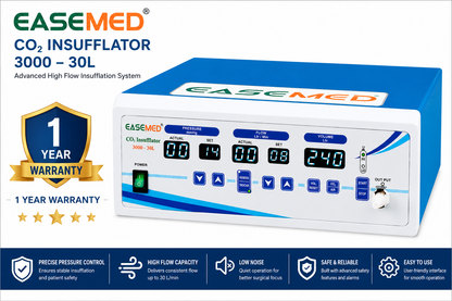 EASEMED Advance 30L CO₂ Insufflator with Inbuilt Regulator & Air Mode | High Flow 30 Liters Laparoscopic CO₂ Insufflation System | Gas Warmer | Metal Body | Complete Set - TSW