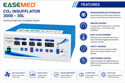 EASEMED Advance 30L CO₂ Insufflator with Inbuilt Regulator & Air Mode | High Flow 30 Liters Laparoscopic CO₂ Insufflation System | Gas Warmer | Metal Body | Complete Set - TSW