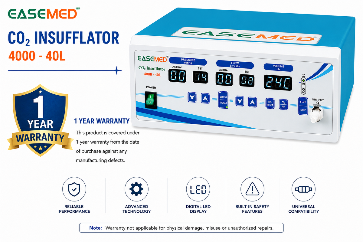 EASEMED Advance 40L CO₂ Insufflator with Inbuilt Regulator & Air Mode | High Flow 40 Liters Laparoscopic CO₂ Insufflation System | Complete Set - TSW