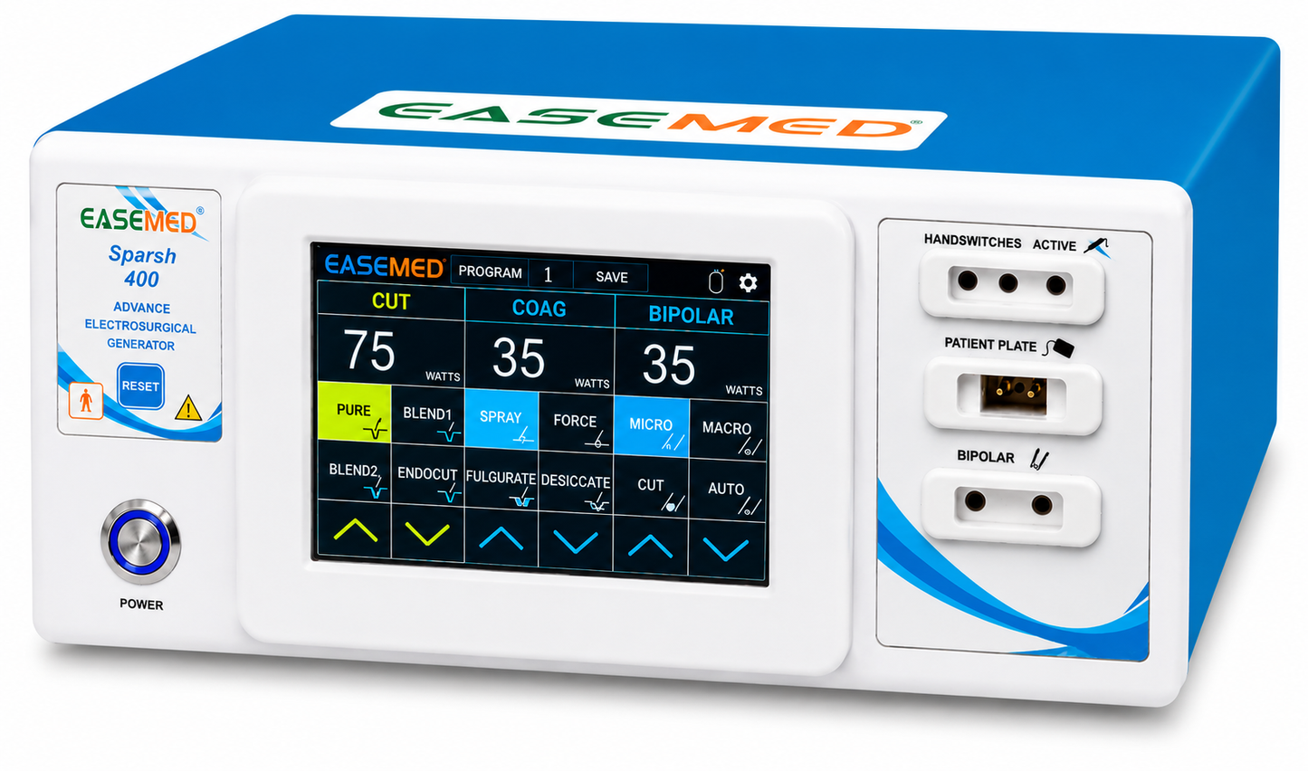 EASEMED SPARSH 400 Advance 400W Touch Screen Electrosurgical Generator with Monopolar and Bipolar Modes and Complete Surgical Accessories