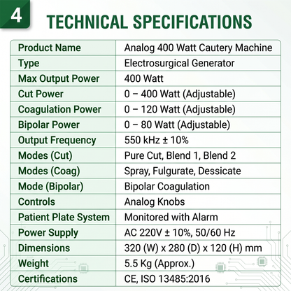 G SSE TUR 400W Analog Cautery Machine | Monopolar & Bipolar Electrosurgical Generator | Surgical Diathermy Electrosurgery Unit | Complete Accessories Set