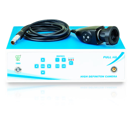 High-definition laparoscopic camera used in minimally invasive surgery providing real-time internal visuals.