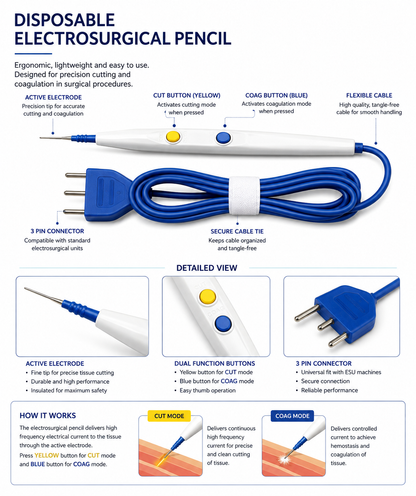 Disposable electrosurgical cautery pencil product specification overview