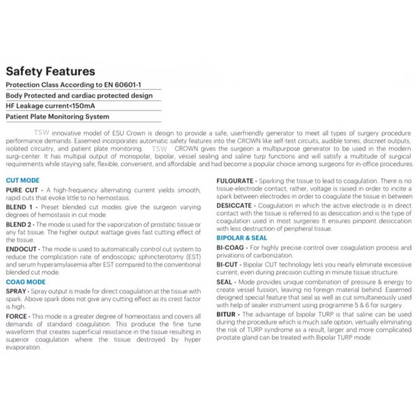 Crown Vessel Sealing System Cautery Machine & Saline Bipolar TURP Electrosurgical Generator