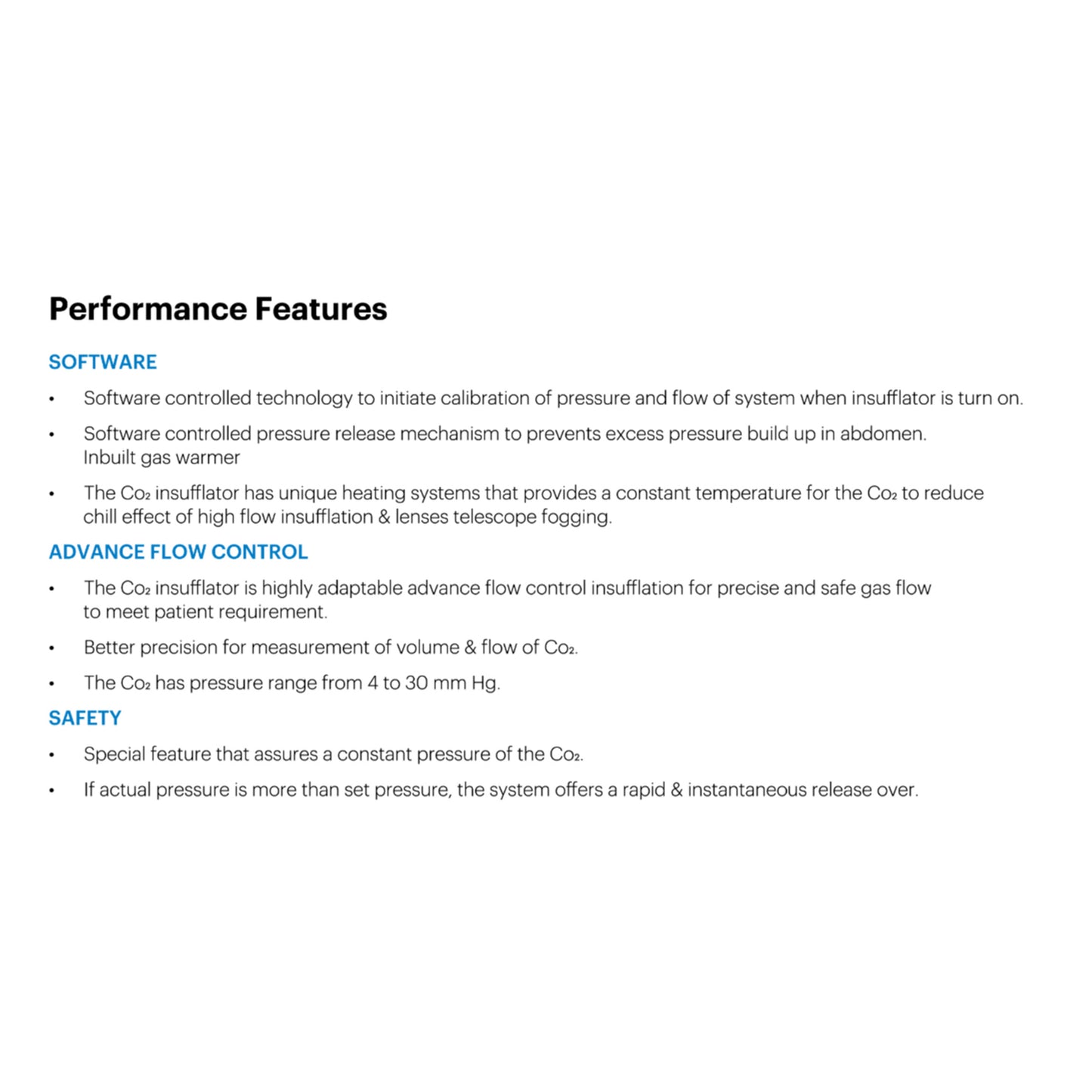 TSW high-flow CO₂ insufflator controls with Veress Trocar and CO₂ Air modes